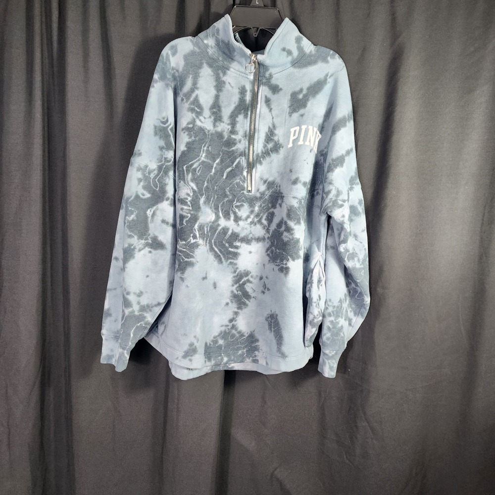 Pink Victoria Secret Tie Dye‎ Quarter Zip Sweatshirt Mock Neck Blue Gray Women S